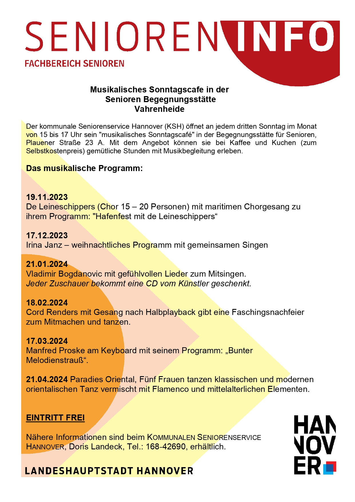 Musikalisches Sonntagscafe in der Senioren Begegnungsstätte Vahrenheide