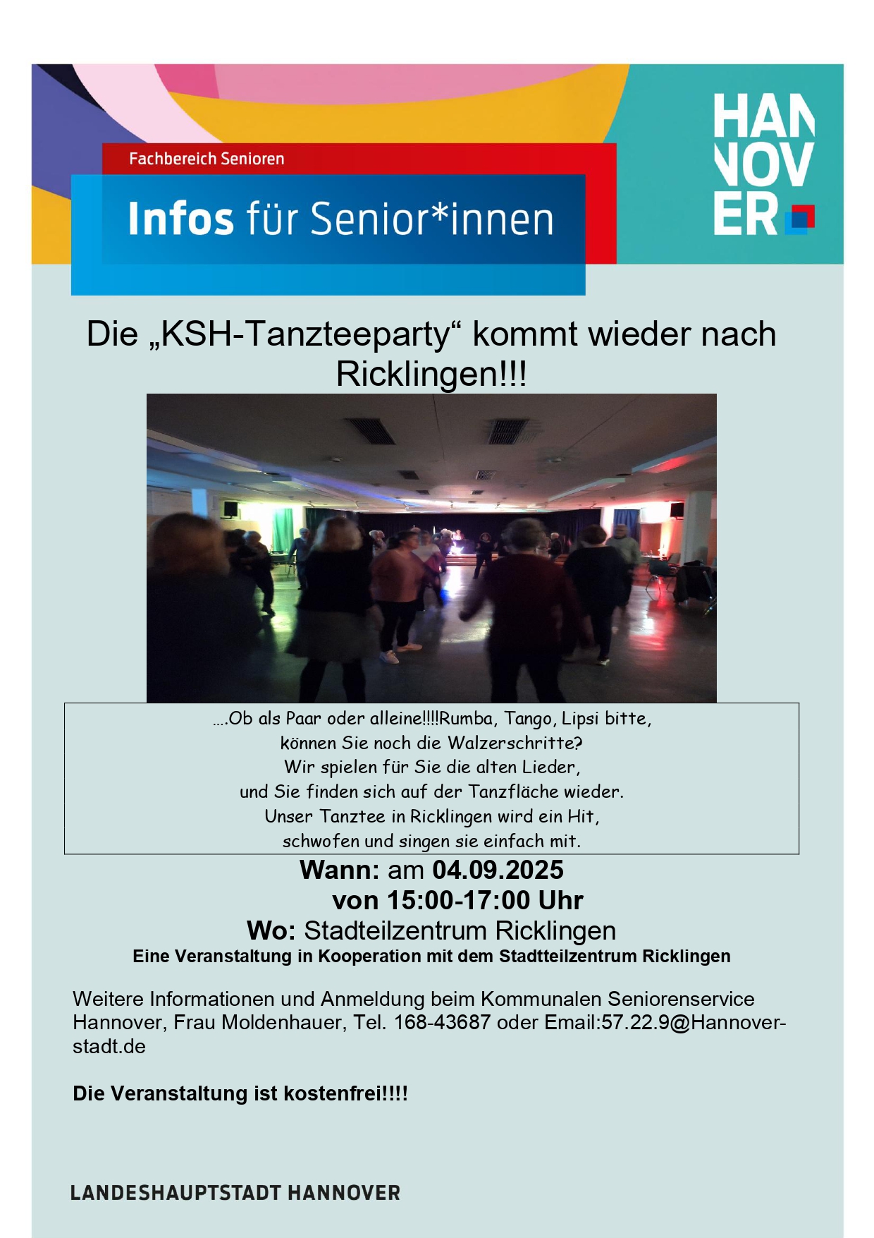 Die „KSH-Tanzteeparty“ kommt wieder nach Ricklingen!!!